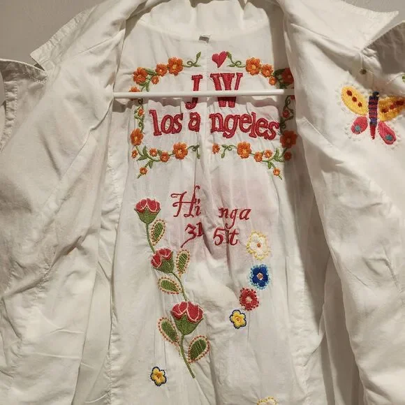 Johnny Was JWLA Floral Embroidered White 100% Cotton Jacket Size Large - Picture 11 of 15